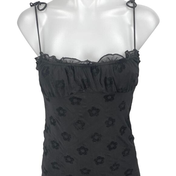 Motel Black Sleeveless Floral Jacquard Ruffle Cami Tank Mini Bodycon Dress XS - Picture 3 of 5